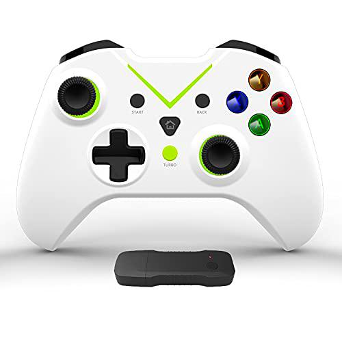 Tigerlily Enterprises White with Green Light 2.4GHz Wireless Game Controller Gamepad Joystick With Dual Motor Vibration &amp; Backlit Keys for Xbox One Series S/X