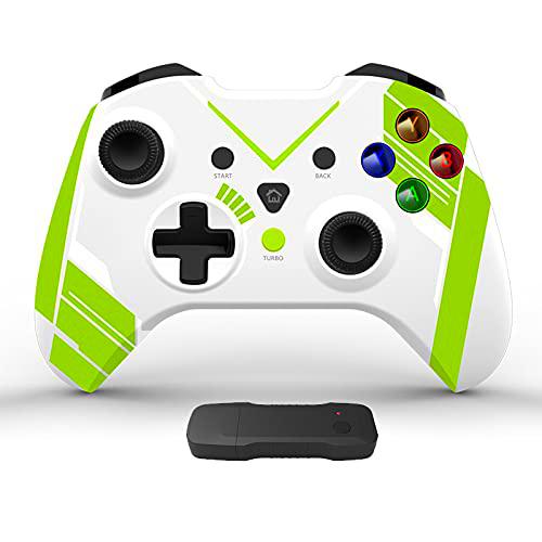 Tigerlily Enterprises White with Green Light D1 2.4GHz Wireless Game Controller Gamepad Joystick With Dual Motor Vibration &amp; Backlit Keys for Xbox One Series S/X