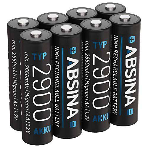 ABSINA Pilas Recargables AA Mignon 2900-8X Pila Recargable AA de NiMH con un mínimo de 2650mAh y 1,2V