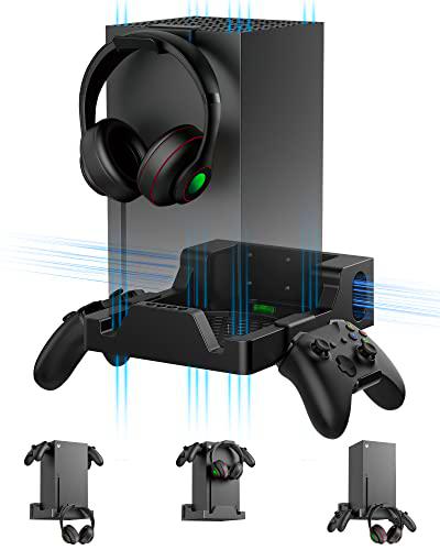 Wiilkac Soporte de pared para Xbox Series X, kit de montaje de pared 4 en 1 para Xbox Series X con dos soportes para controladores y gancho para auriculares