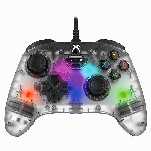 Snakebyte GAMEPAD RGB X - transparente - mando con cable con licencia oficial Xbox Series X|S y PC | sensores precisos de efecto Hall | conexión de audio | iluminación RGB | longitud de cable 3 m