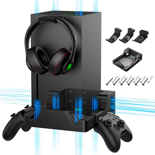 ZAONOOL Strudy - Soporte de pared para Xbox Series X con dos controladores desmontables y soporte para auriculares