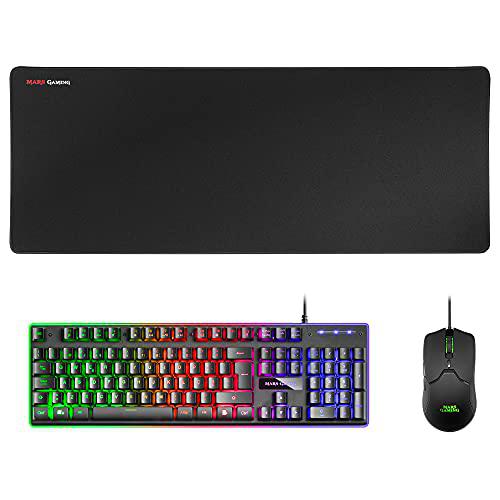 Mars Gaming MCPXBPT, Combo Teclado H-Mech FRGB, Ratón Ultraligero 10000DPI y Alfombrilla XXL