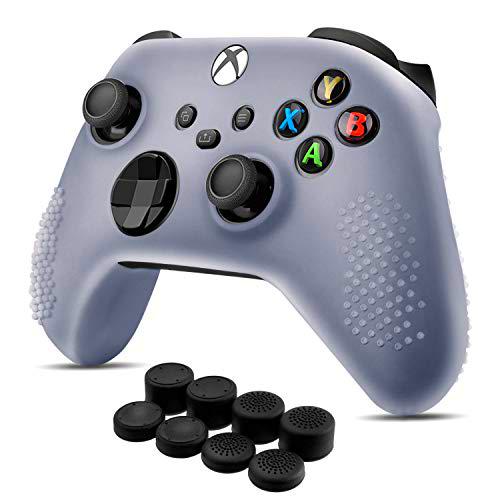 TNP - Funda para controlador + 8 empuñaduras para pulgar (blanco transparente) compatible con Xbox Series S / X